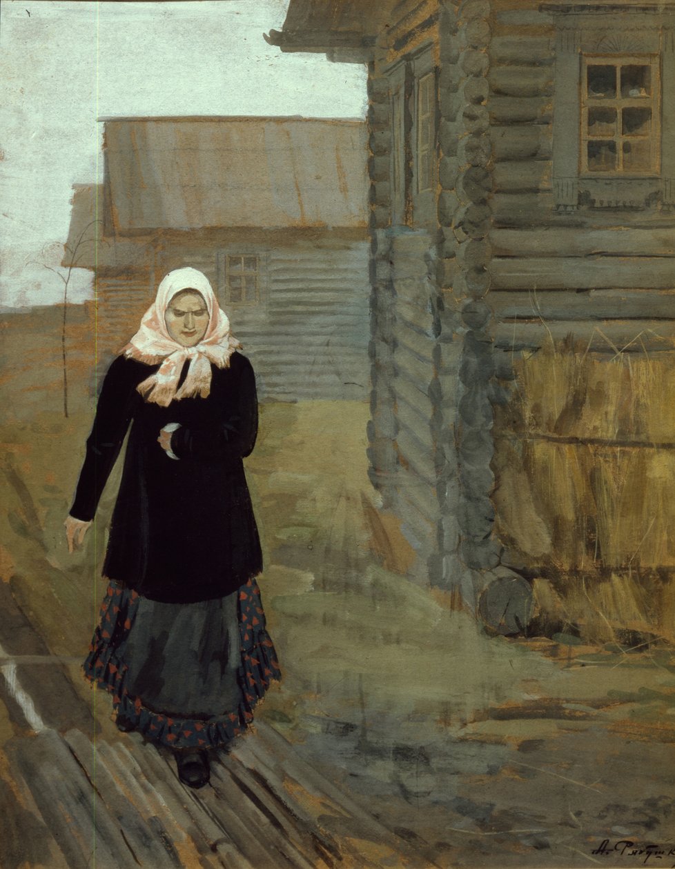 W wiejskiej wiosce. Idąc do kościoła, 1903 autorstwa Andrei Petrovich Ryabushkin