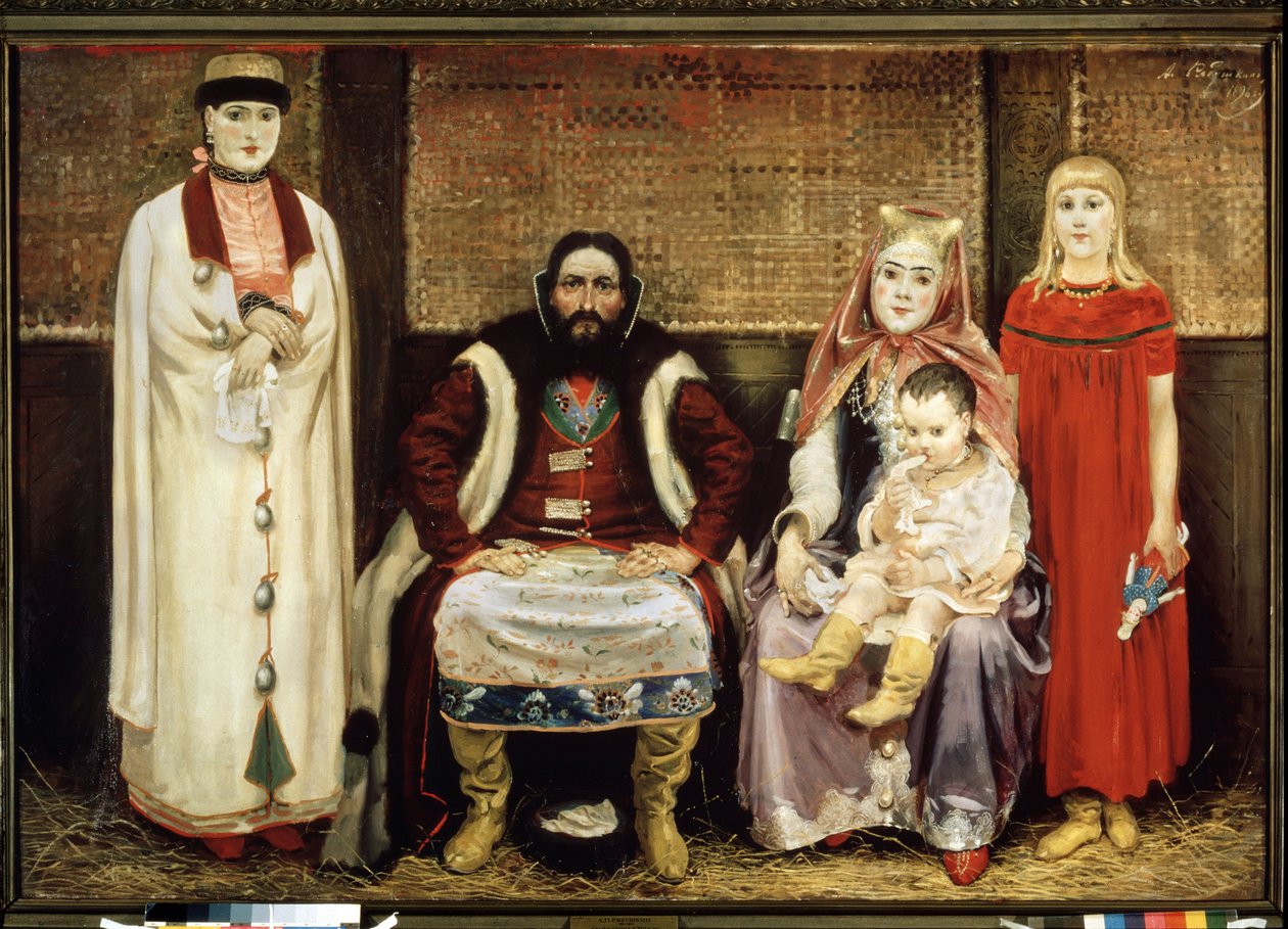 Rodzina kupiecka w XVII wieku. Obraz Andrieja Pietrowicza Ryabuszkina (Riabutchkina) (1861-1904), olej na płótnie autorstwa Andrei Petrovich Ryabushkin