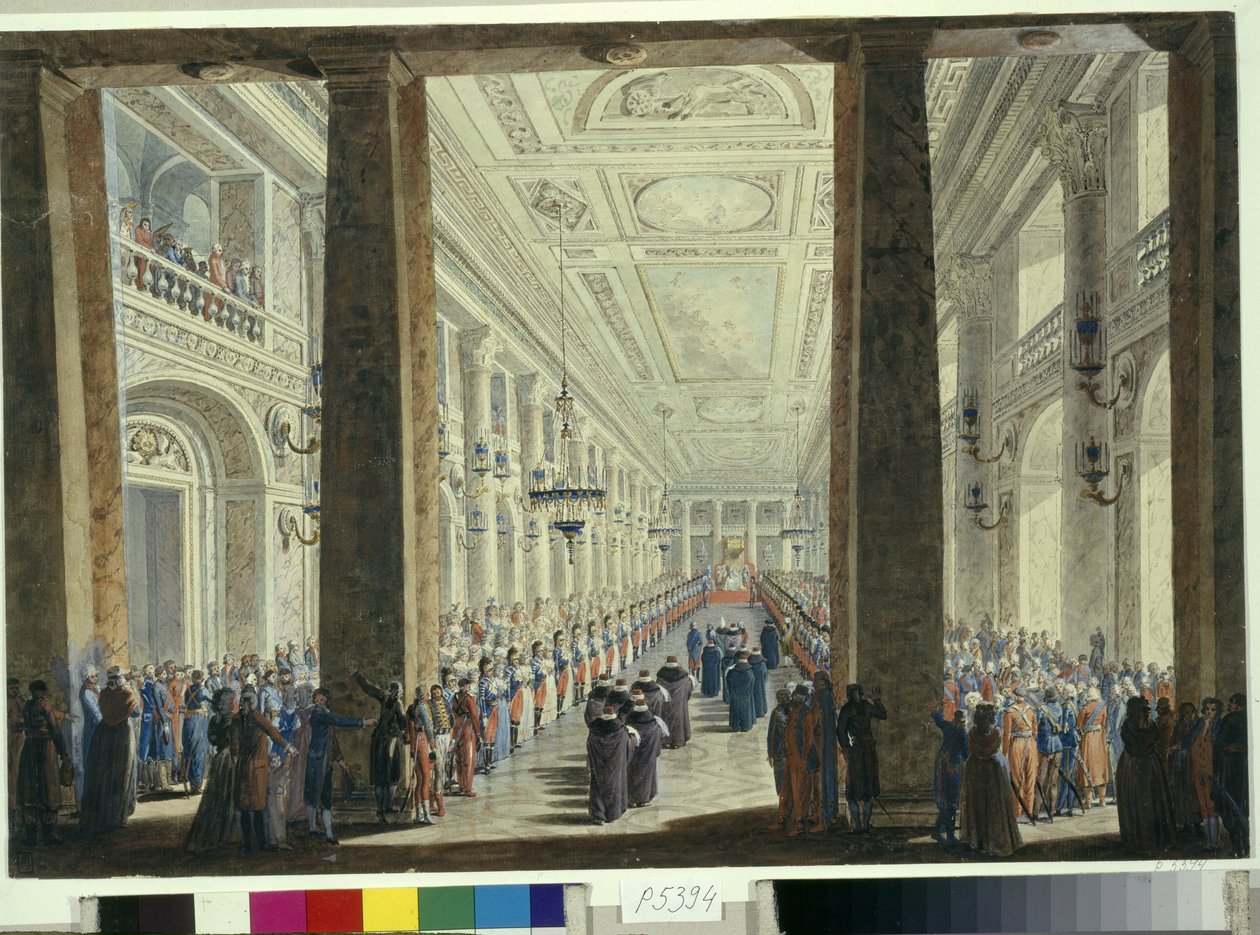 Przyjęcie wydane przez cesarzową Katarzynę II (1729-1796) w Pałacu Zimowym w Sankt Petersburgu na cześć ambasadora Turcji (przyjęcie na cześć ambasadora Turcji). Dzieło Andrieja Woronikhina (1759-1814) autorstwa Andrei Voronikhine