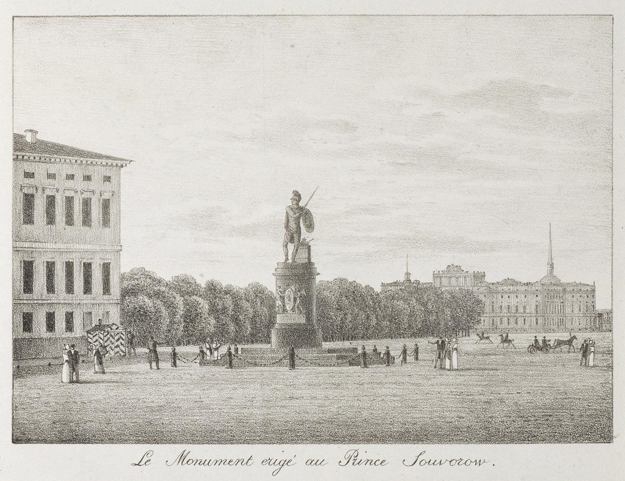 Widok na Pole Marsowe i pomnik Suworowa w Petersburgu, 1821-1822 autorstwa Andrei Yefimovich Martynov