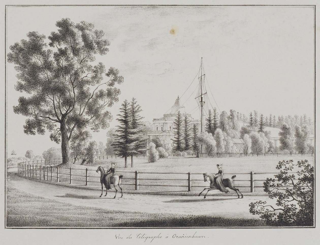 Widok pawilonu saneczkowego i telegrafu w Oranienbaum, 1821-1822 autorstwa Andrei Yefimovich Martynov