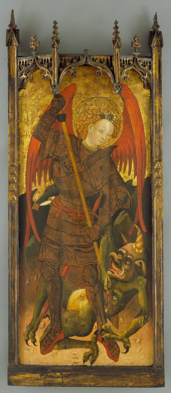 Święty Michał walczący ze smokiem, ok. 1400 (tempera na płycie) autorstwa Andres Marcal de Sas