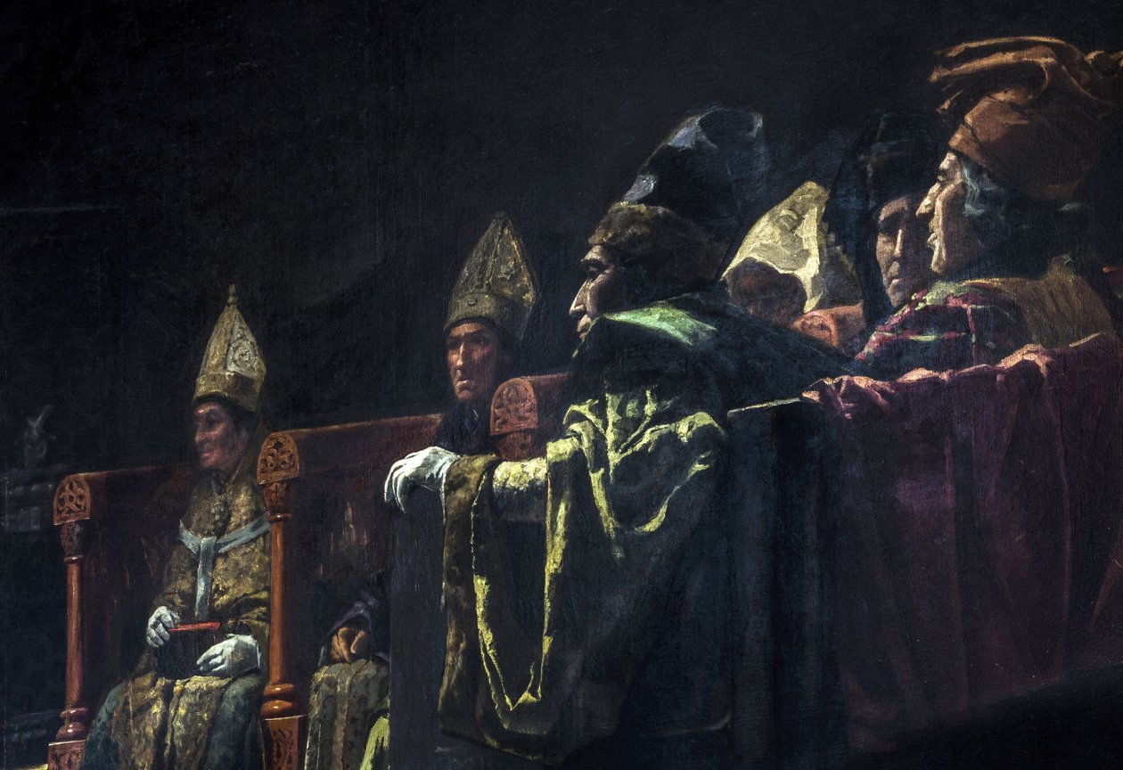 Kompromis de Caspe (1412) - Malarstwo historyczne: Kompromis z Caspe autorstwa Parlade y Heredia, Andres (1859-1933) autorstwa Andres Parlade y Heredia