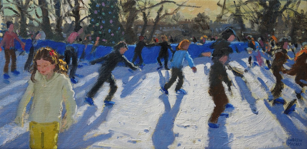 Łyżwiarze, Christmas Fayre, Fair;Hyde Park, Londyn, 2014 r, autorstwa Andrew Macara