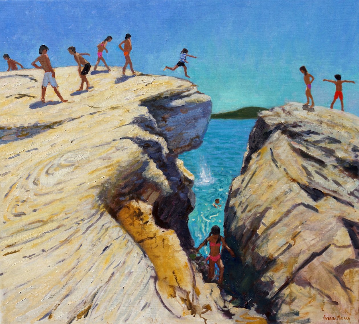 Skoki ze skał, Talerze, Skiathos, 2015, autorstwa Andrew Macara