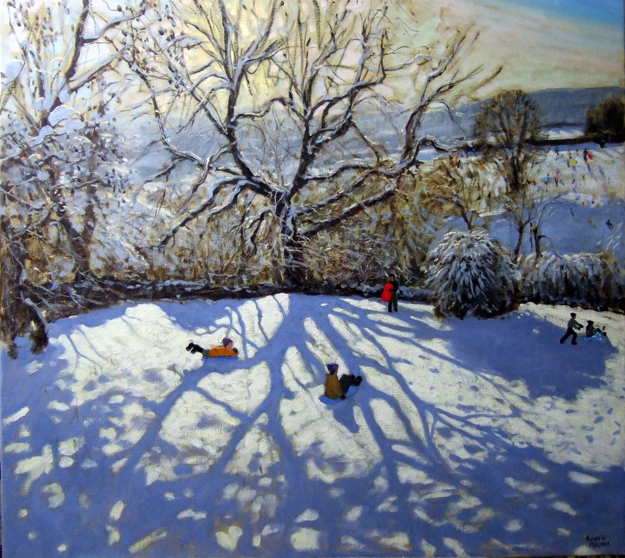 Duże drzewo i saneczkarze, Youlgreave, Derbyshire autorstwa Andrew Macara