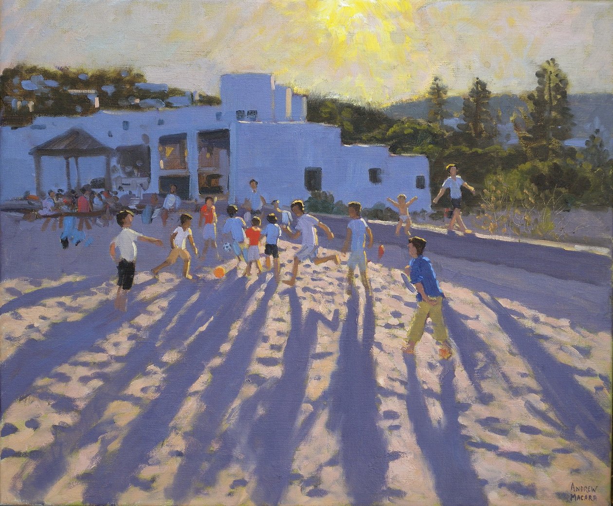 Późnym popołudniem piłka nożna, Ornos, Mykonos autorstwa Andrew Macara