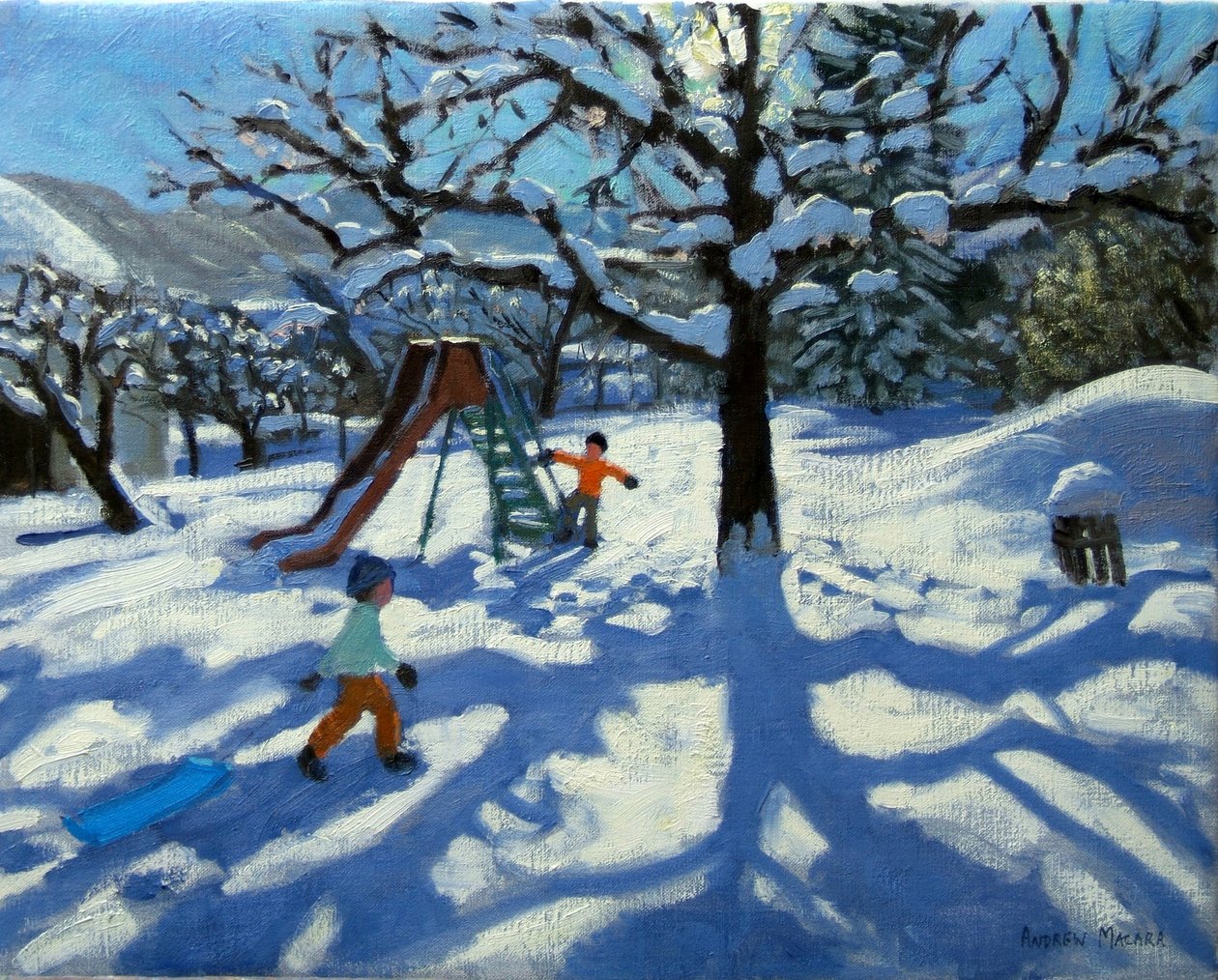 Zjeżdżalnia w zimie, Bourg, St Moritz autorstwa Andrew Macara