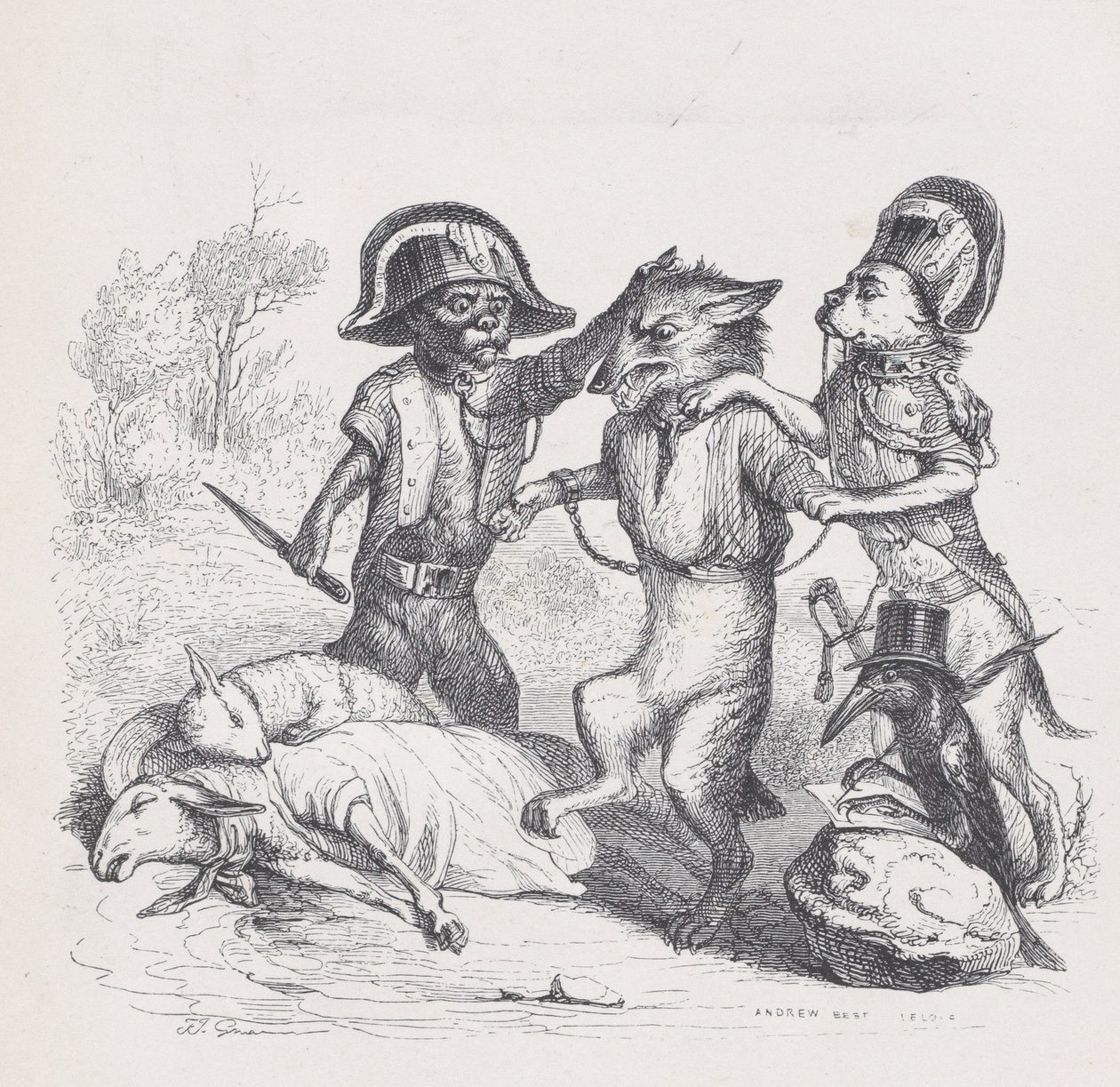 Autorem tego ataku jest delikatny mały wilk ze Scen z szeregowca an..., ca. 1837-47. autorstwa Andrew Best Leloir