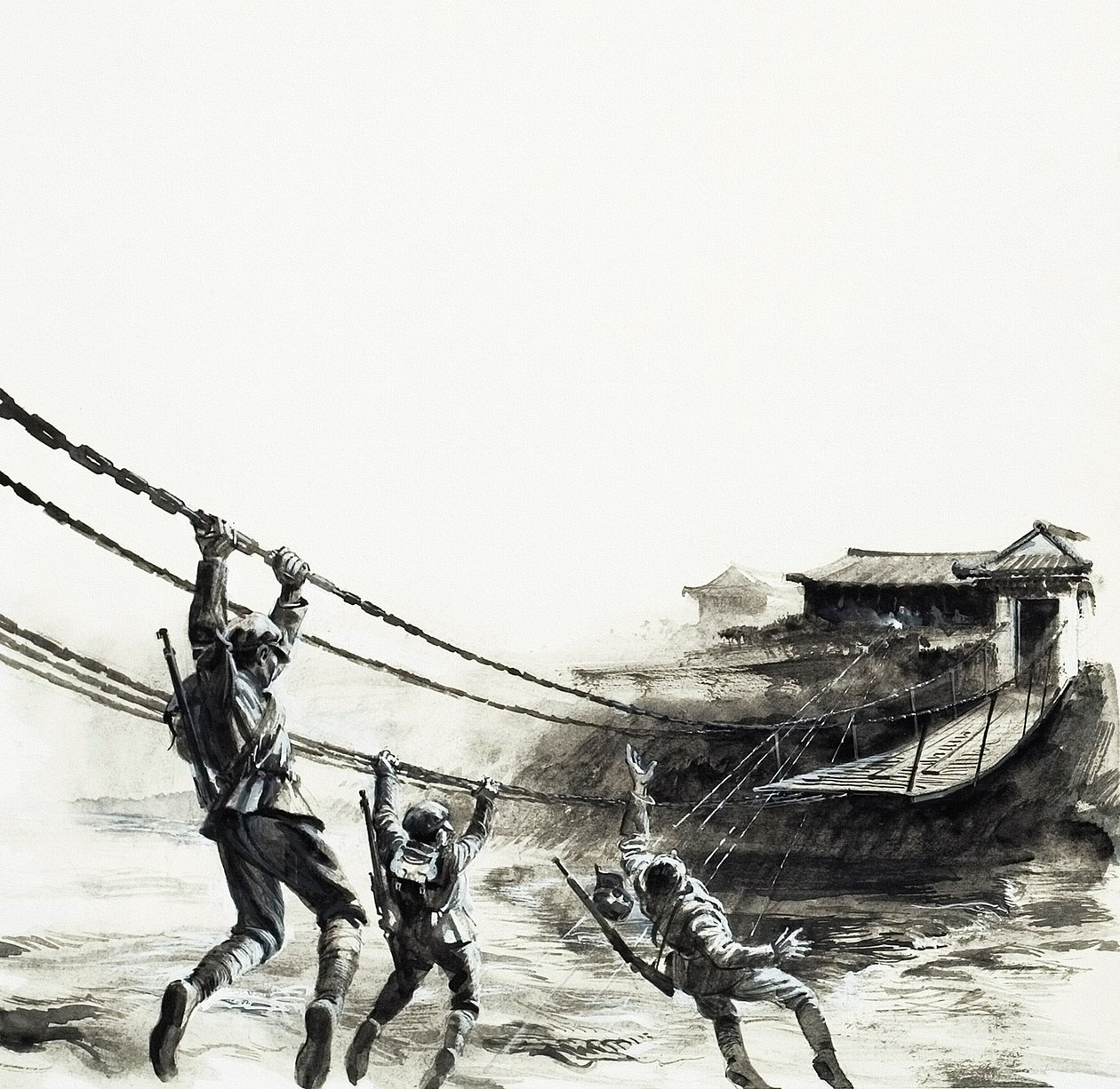 Bitwa o most Luding (gwasz na papierze) autorstwa Andrew Howat