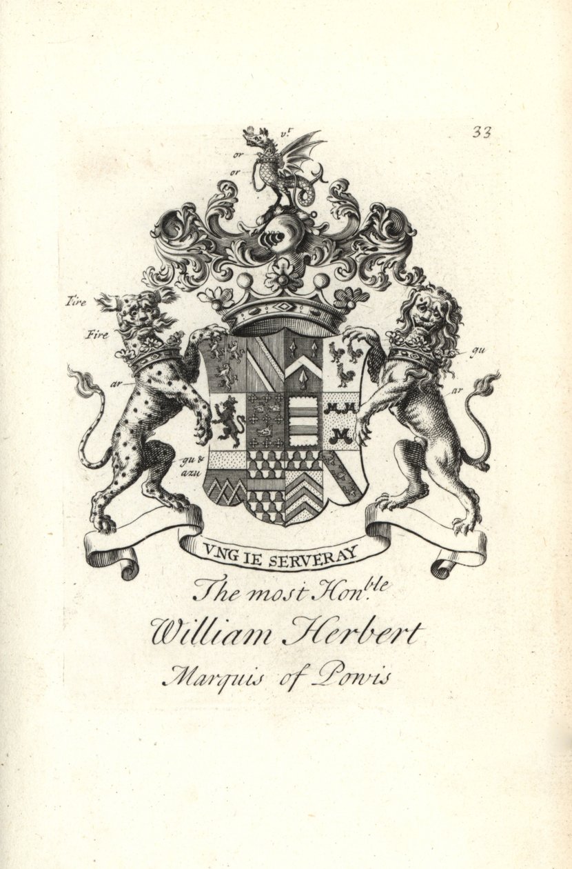 Herb i herb prawego zasłużonego Wilhelma Herberta, 2. markiza Powis autorstwa Andrew Johnston