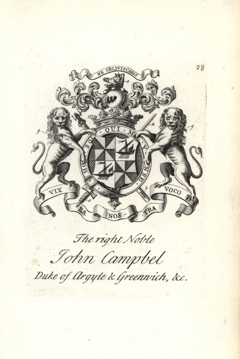 Herb i herb prawego szlachcica Johna Campbella, 2. księcia Argyll i Greenwich, autorstwa Andrew Johnston