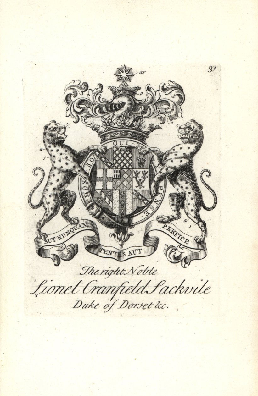Herb i herb prawego szlachcica Lionela Cranfielda Sackville, księcia Dorset autorstwa Andrew Johnston