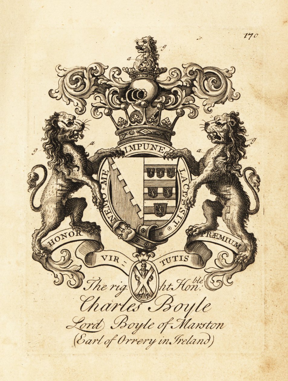 Herb prawego honoru Charles Boyle, Lord Boyle of Marston, 4. hrabia Orrery w Irlandii autorstwa Andrew Johnston