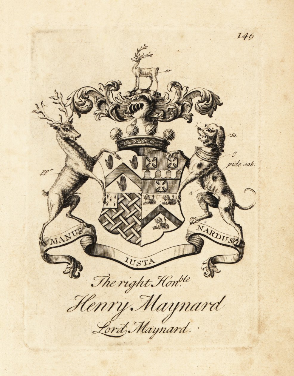 Herb szanownego Henryka Maynarda, Lorda Maynarda, 4. Barona Maynarda, zm. 1742 autorstwa Andrew Johnston