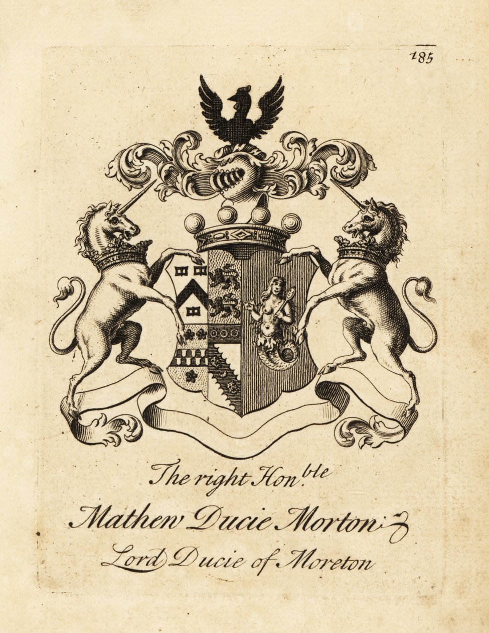 Herb szanownego Mathew Ducie Morton, Lord Ducie of Moreton autorstwa Andrew Johnston
