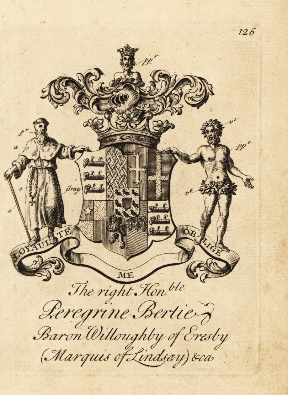 Herb Wielmożnego Peregrine Bertie, Baron Willoughby z Eresby, markiz Lindsay, 2. książę Ancaster i Kesteven autorstwa Andrew Johnston