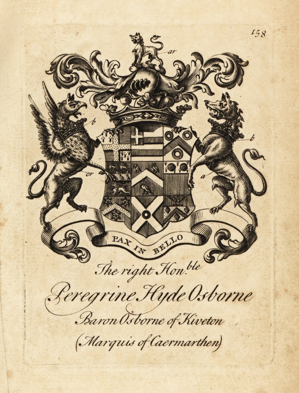 Herb Wielmożnego Wędrowca Hyde Osborne, 2. książę Leeds, wicehrabia Osborne, hrabia Danby, markiz Carmarthen autorstwa Andrew Johnston