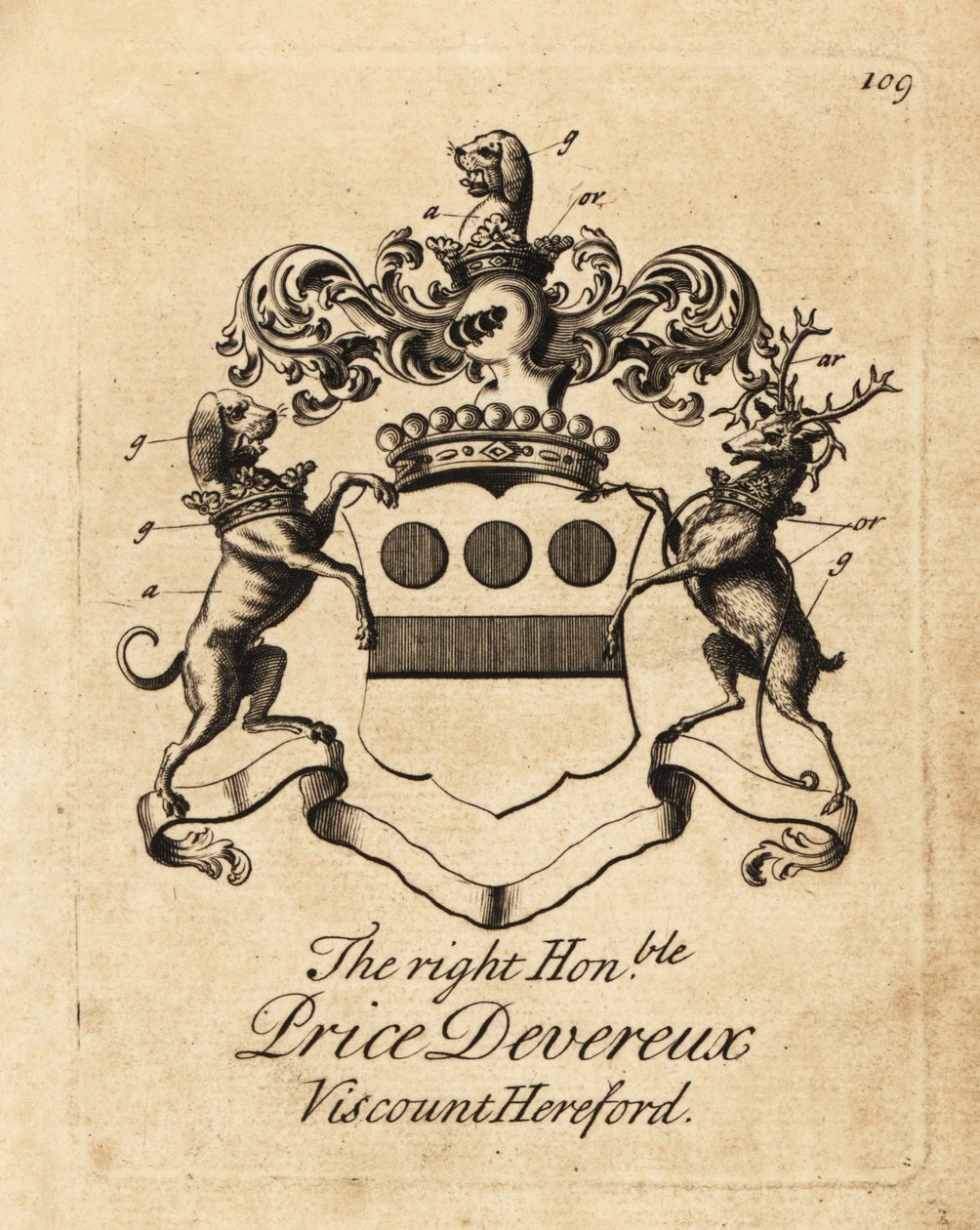 Herb Zaszczytnej Ceny Devereux, 9. wicehrabia Hereford (1664-1740) autorstwa Andrew Johnston