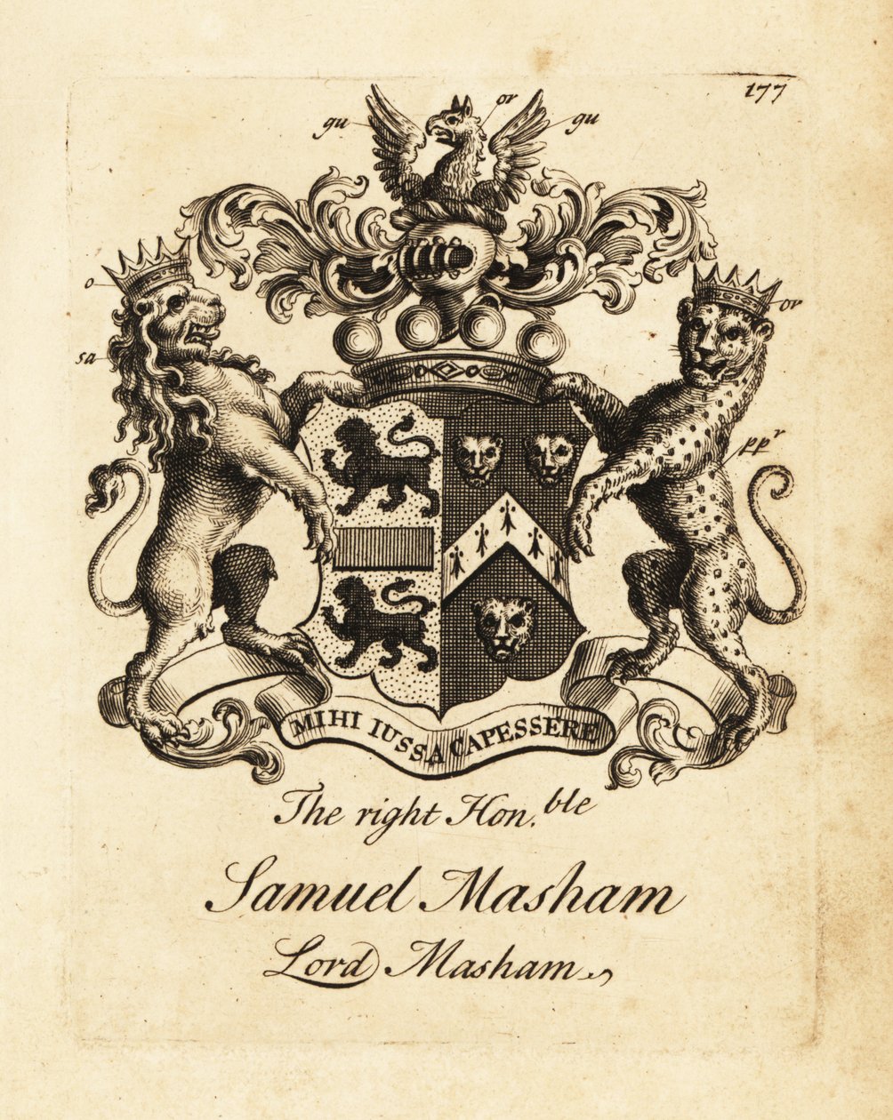 Herb szanownego Samuela Masham, Lord Masham autorstwa Andrew Johnston