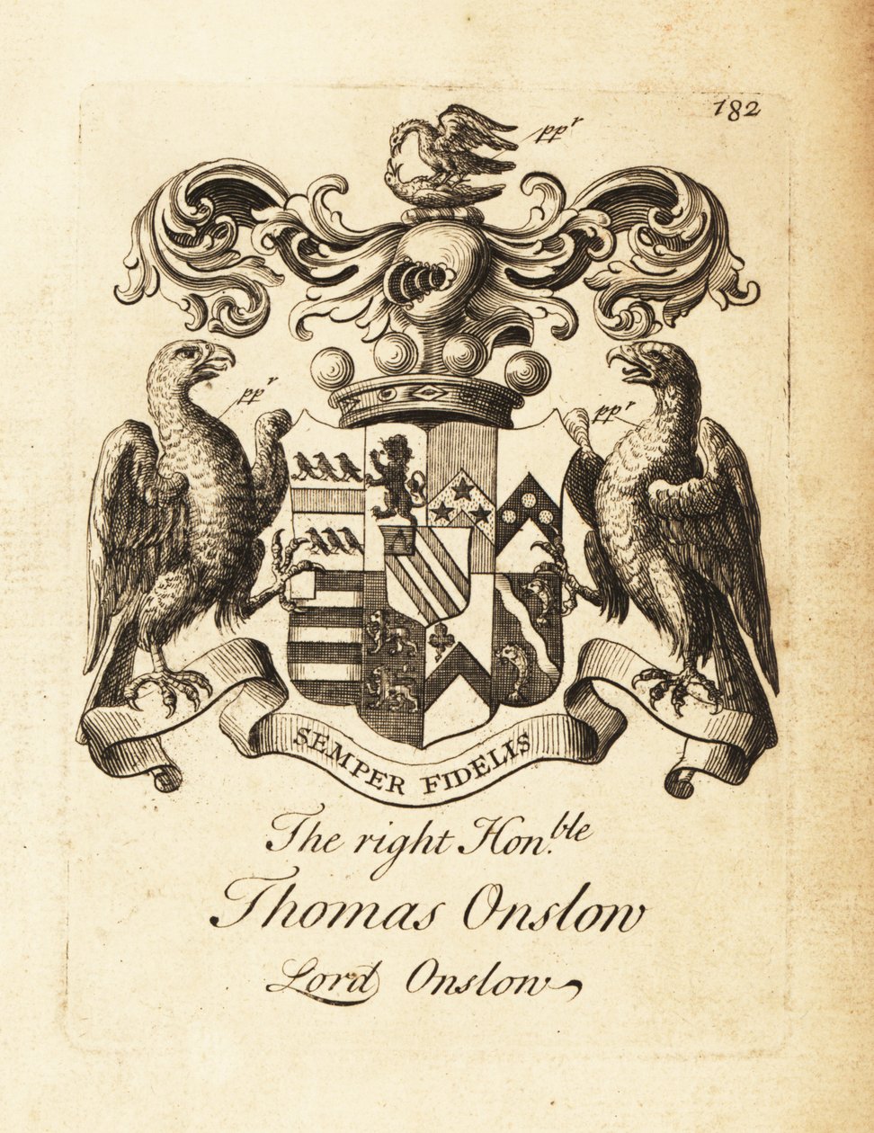 Herb szanownego Thomasa Onslowa, Lorda Onslowa, 2. Barona Onslow autorstwa Andrew Johnston