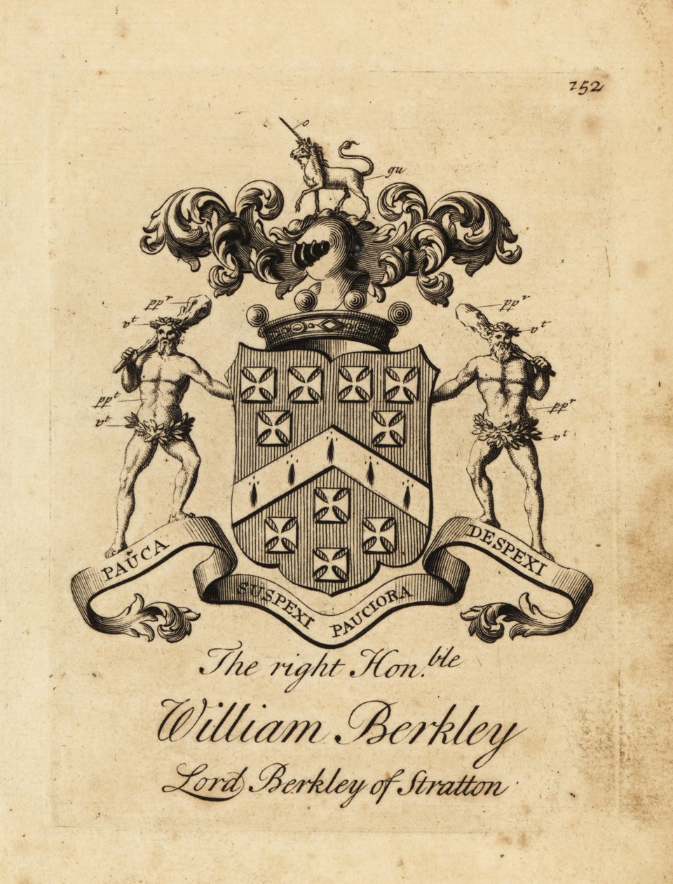 Herb Wielmożnego Williama Berkley, Lord Berkley of Stratton, 4. Baron Berkeley of Stratton, zmarł 1741 autorstwa Andrew Johnston