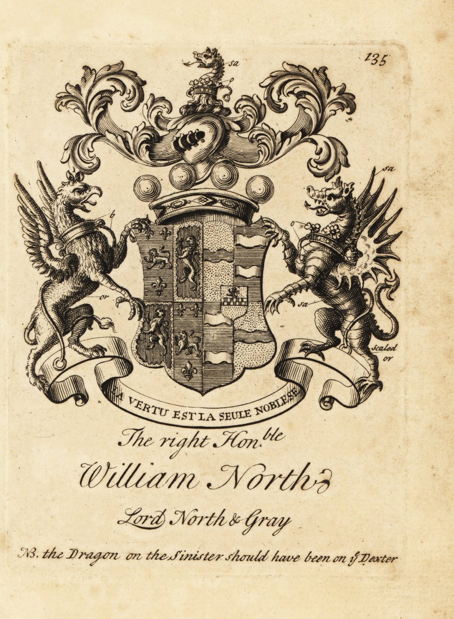 Herb prawego honoru Williama Northa, Lorda Northa i Graya, 6th Baron North, 2nd Baron Gray autorstwa Andrew Johnston