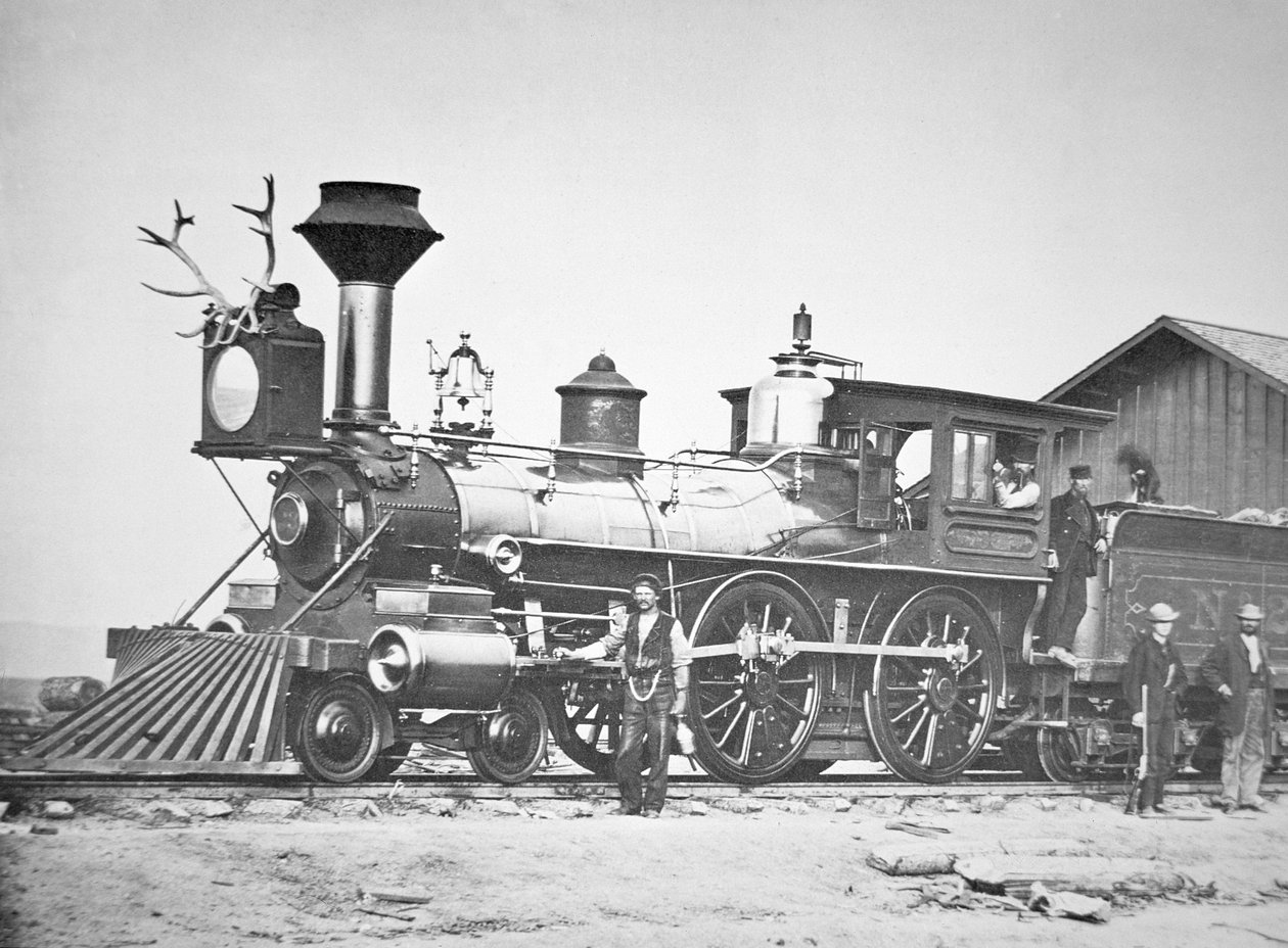 Lokomotywa nr 23 na stacji Wyoming, nowa rzeka Little Laramie, Wyoming autorstwa Andrew Joseph Russell
