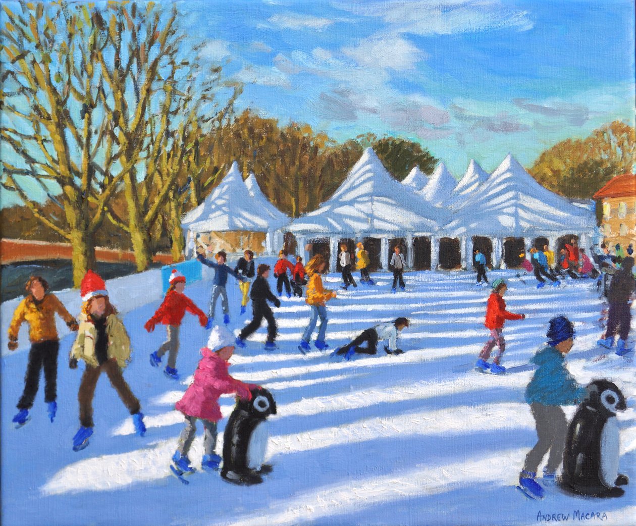 Jasny poranek, lodowisko przy pałacu Hampton Court, Londyn, 2018, autorstwa Andrew Macara