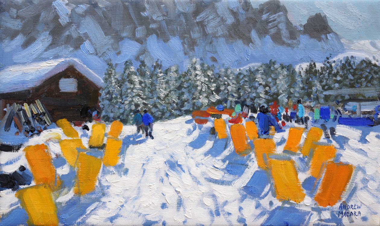Kawiarnia i leżaki, Selva Gardena, Włochy 2016 autorstwa Andrew Macara