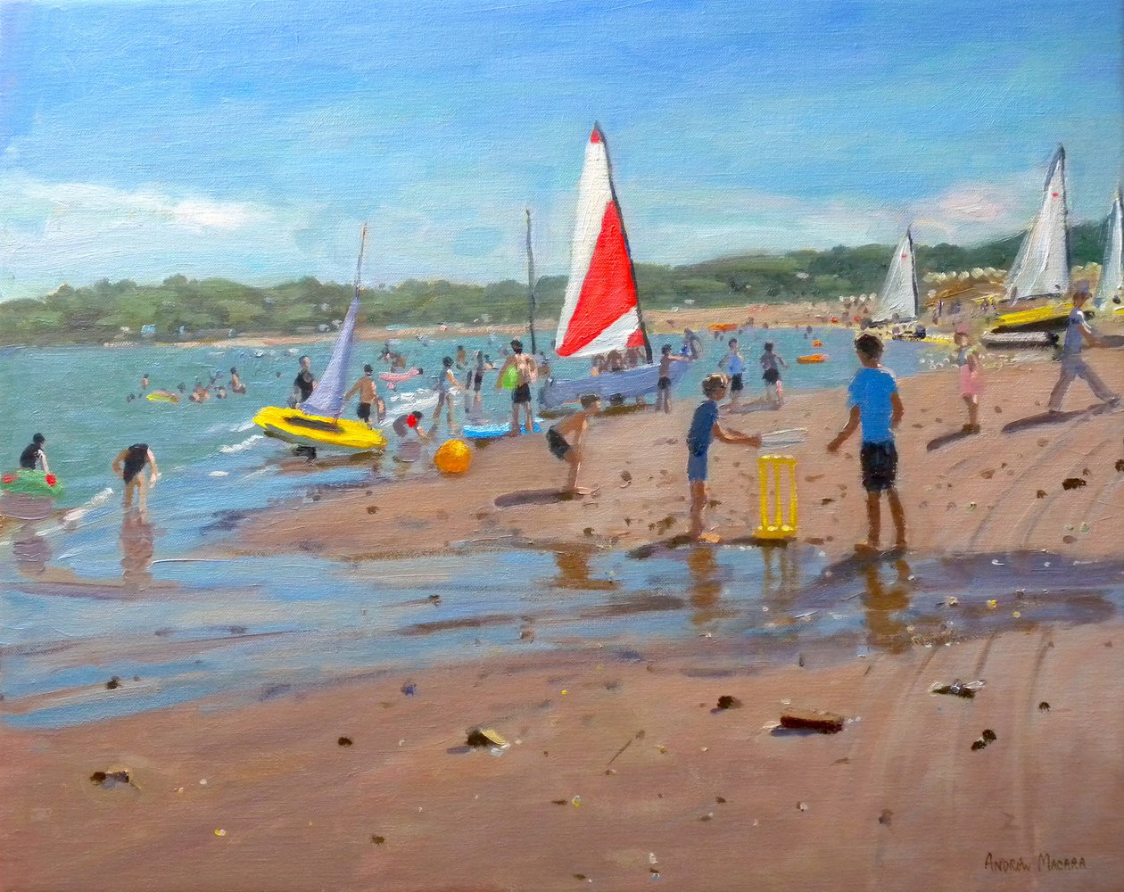 Krykiet i czerwono-biały żagiel, Abersoch, 2011 autorstwa Andrew Macara