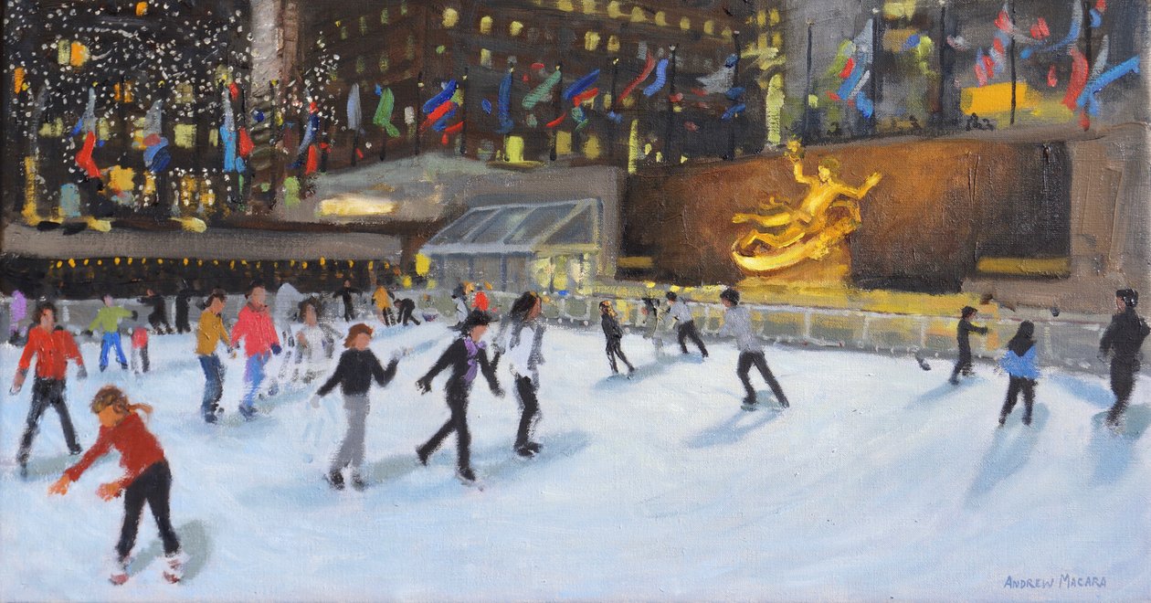 Wieczór, lodowisko Rockefellera, Nowy Jork, autorstwa Andrew Macara