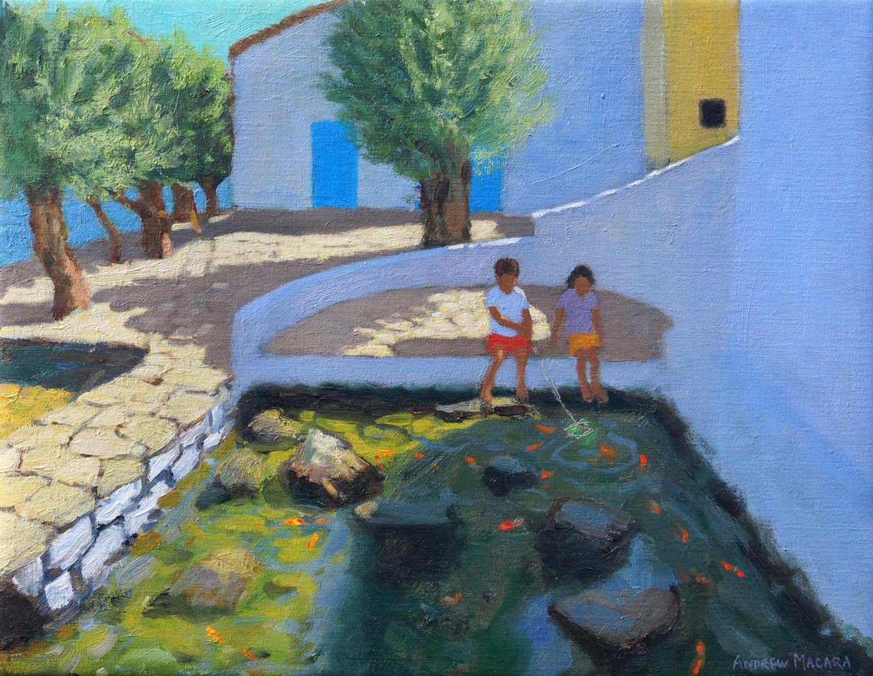 Staw rybny, Milos, Grecja, 2017 (olej na płótnie) autorstwa Andrew Macara