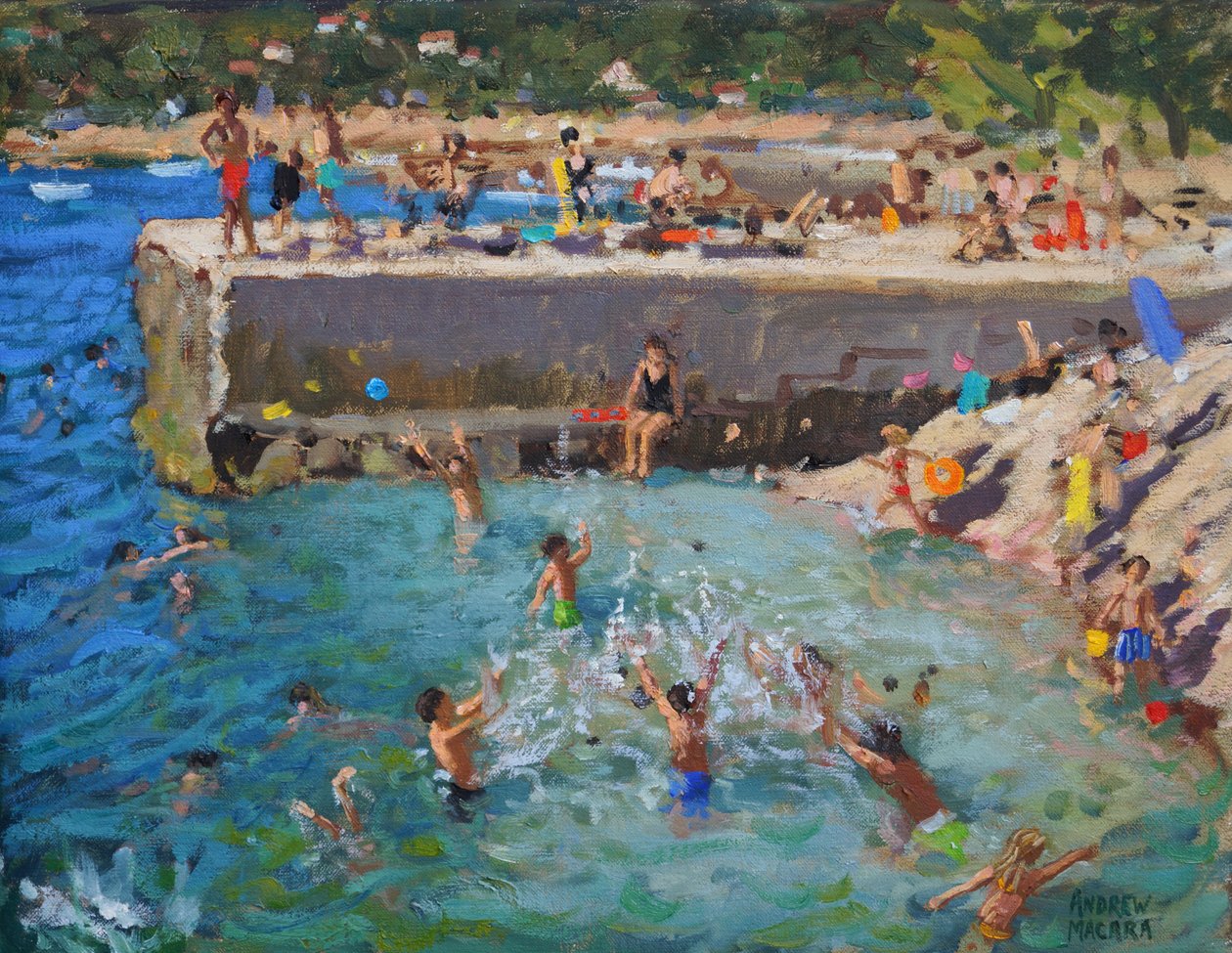 Zabawa na morzu,Rovinj,Chorwacja,2016,( olej na płótnie) autorstwa Andrew Macara