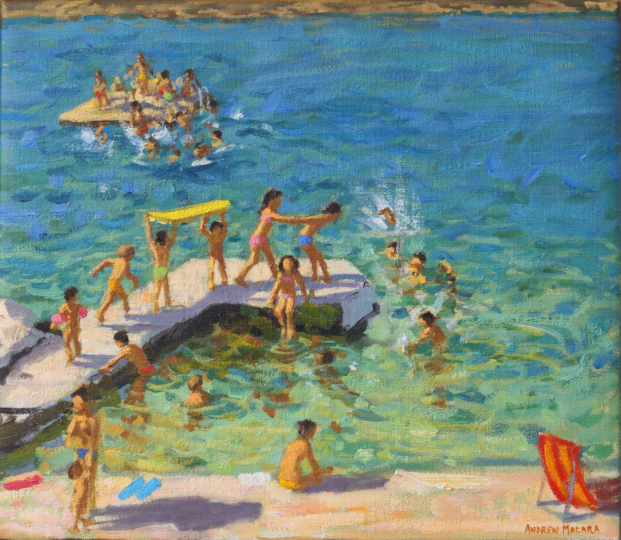 Zabawa na morzu, Rovinj, Chorwacja, 2019 (olej na płótnie) autorstwa Andrew Macara