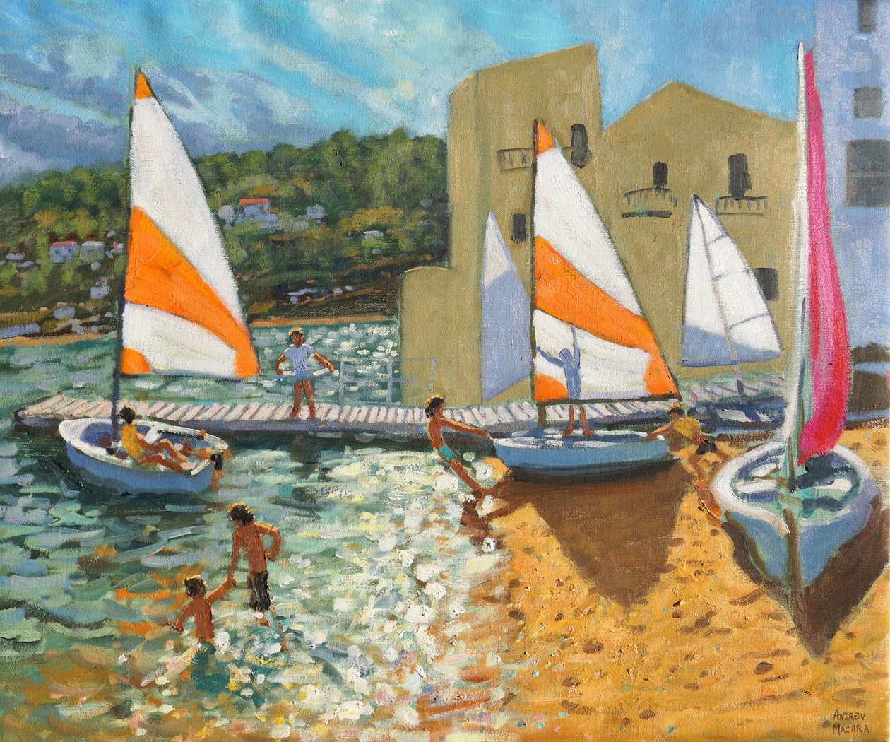 Wodowanie łodzi, Calella de Palafrugell, Hiszpania, autorstwa Andrew Macara