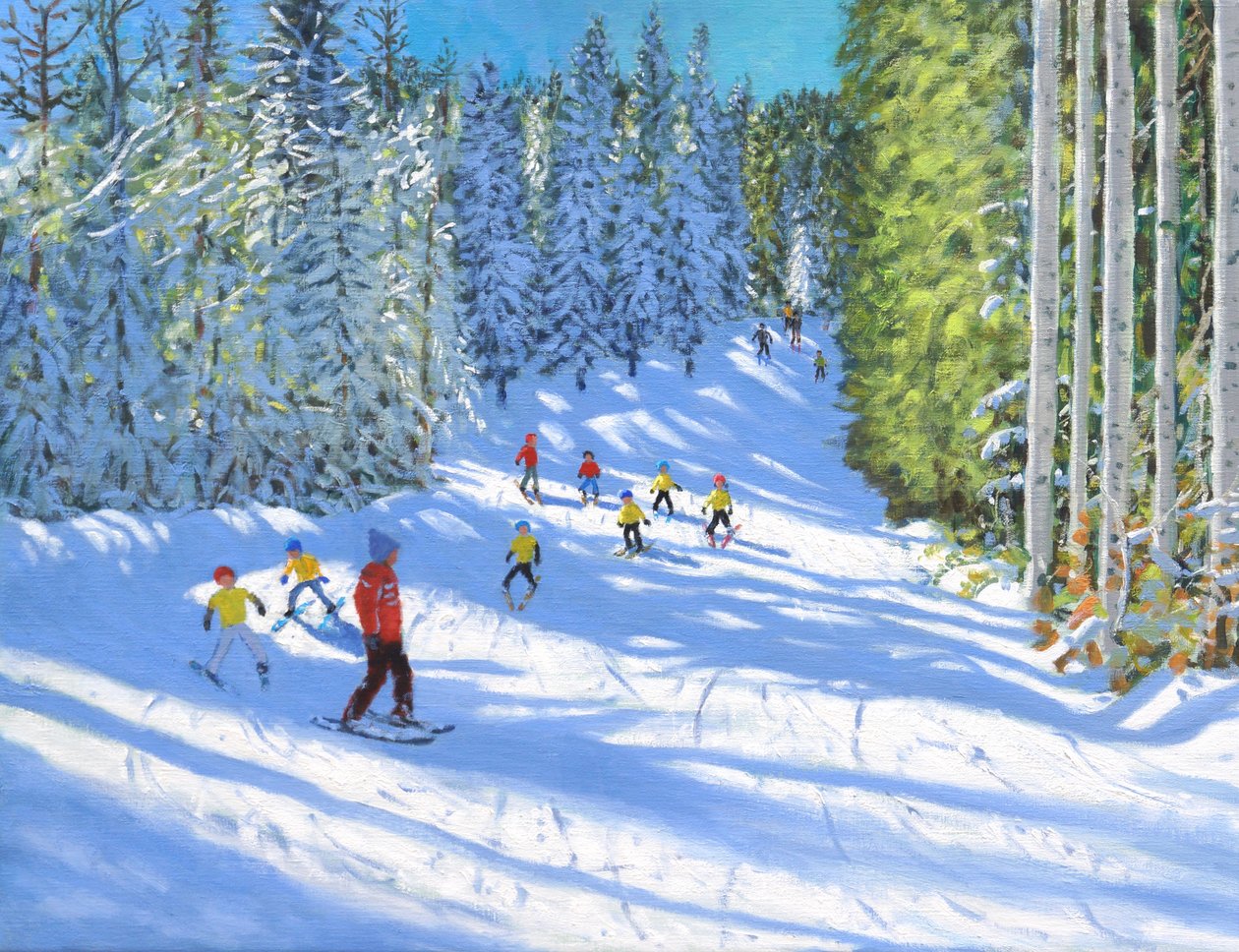 Lekcja narciarska,Samoens,Francja,2020,(olej na płótnie) autorstwa Andrew Macara