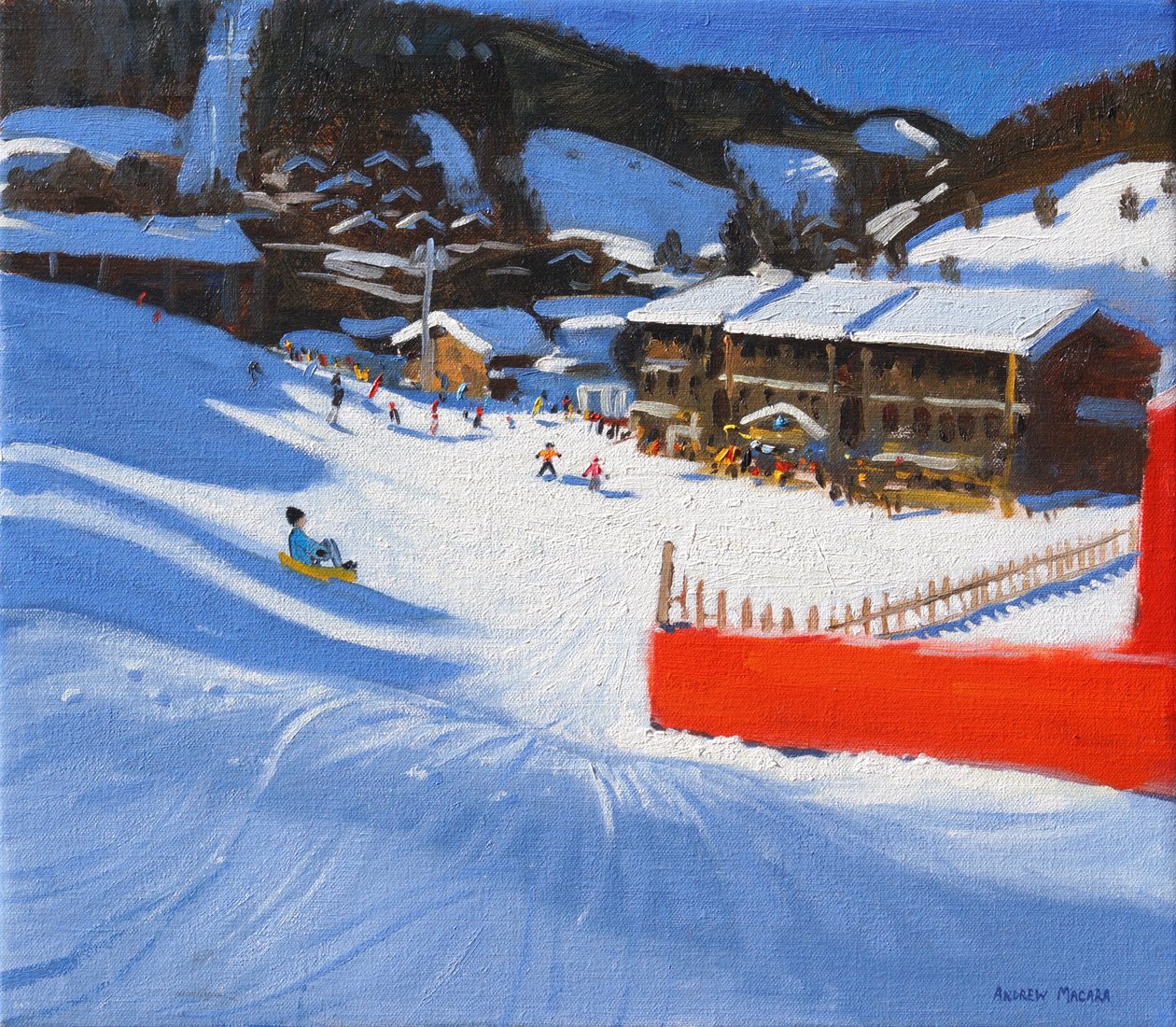 Narciarstwo;La Clusaz, Francja (olej na płótnie) autorstwa Andrew Macara