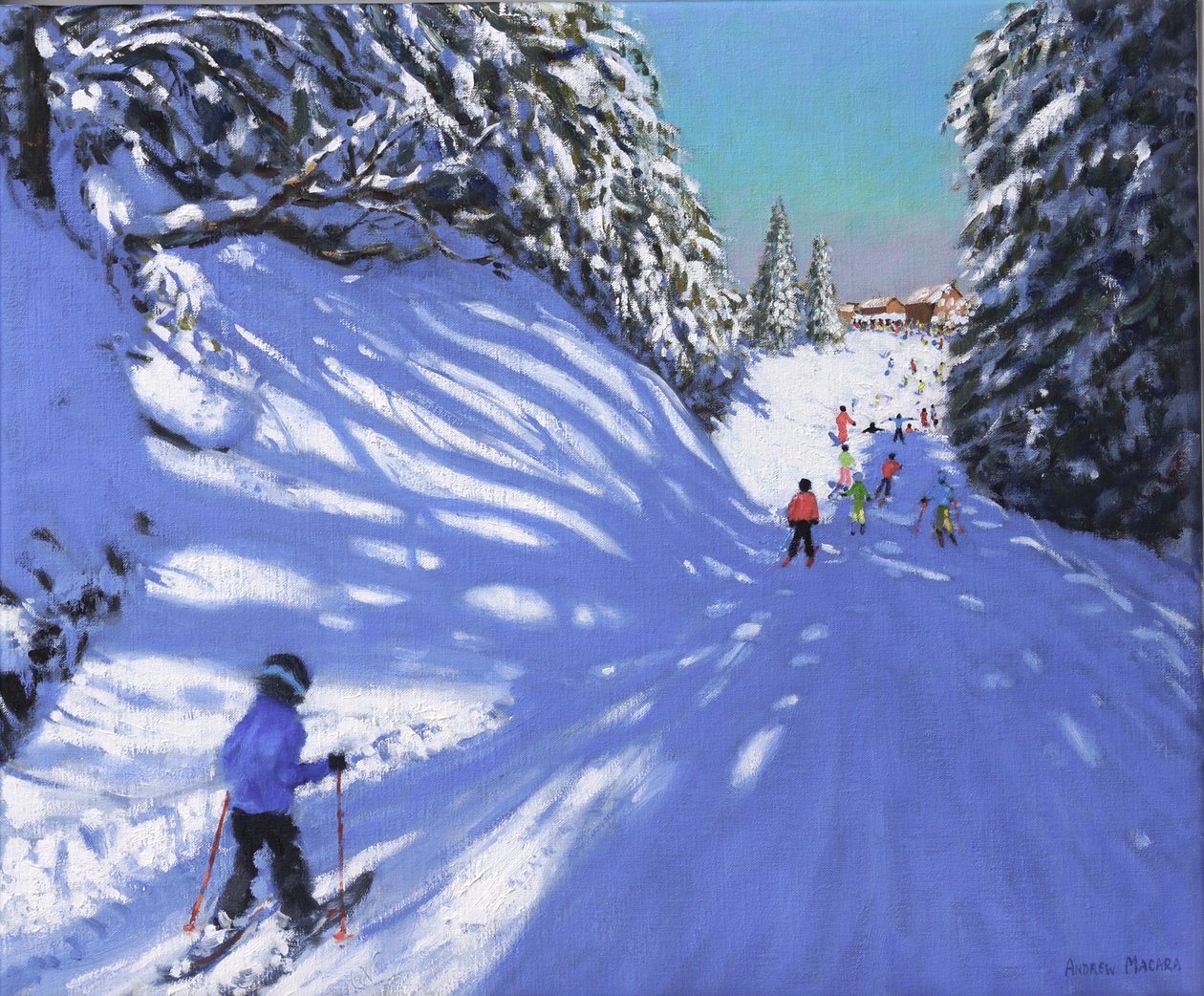 Narciarstwo, Samoens, Wielki Masyw, Francja, 2021 (olej na płótnie) autorstwa Andrew Macara