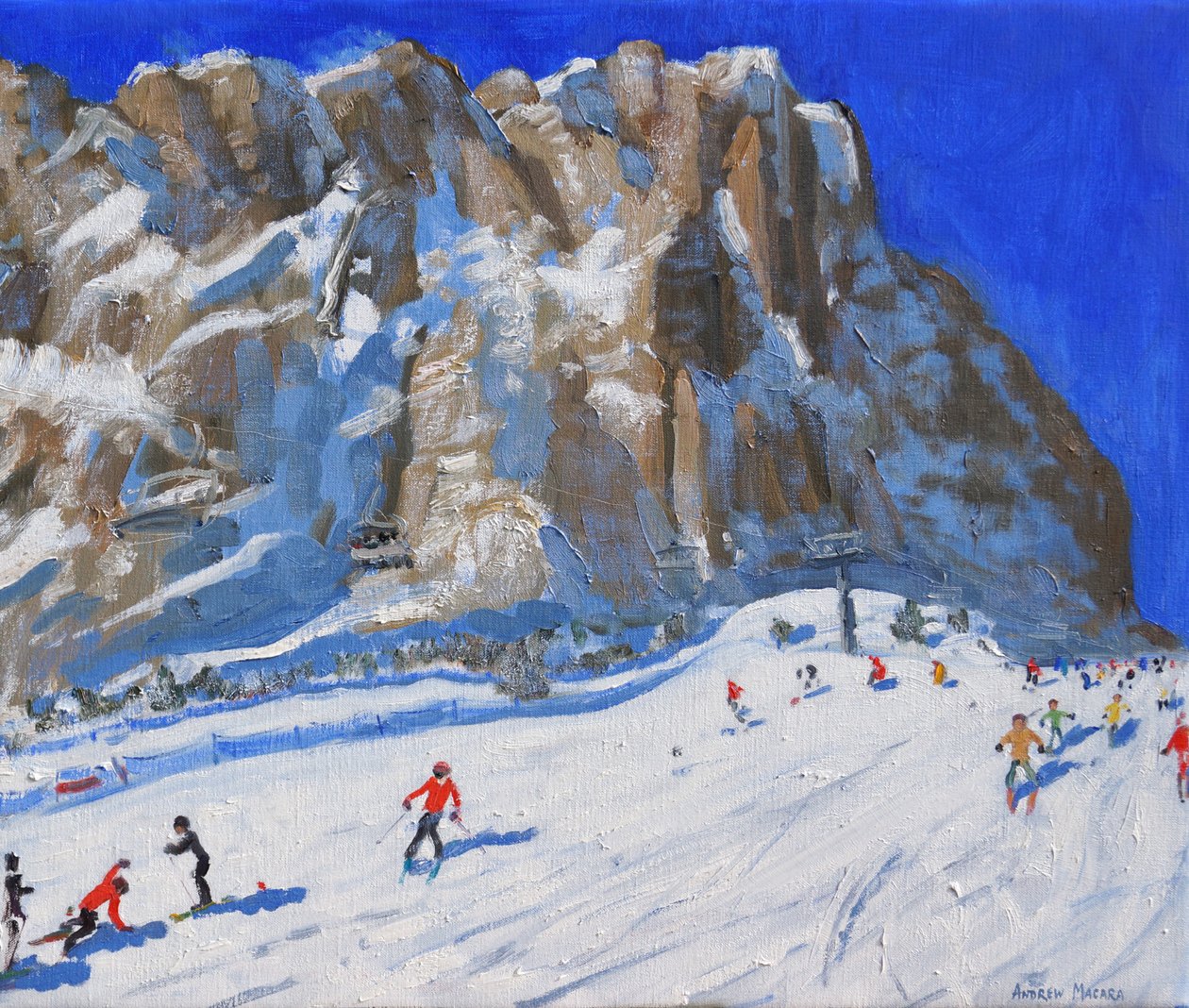 Zjazd na nartach, Selva Gardena, (olej na płótnie) autorstwa Andrew Macara