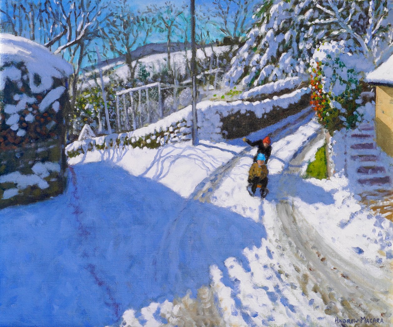 Sanki w Wirksworth, Derbyshire, 2024 (olej na płótnie) autorstwa Andrew Macara