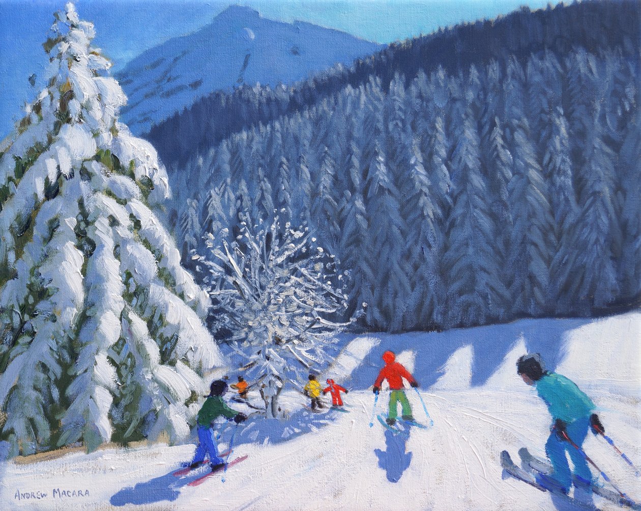 Ośnieżone drzewa, La Clusaz, Francja, 2015, (olej na płótnie) autorstwa Andrew Macara