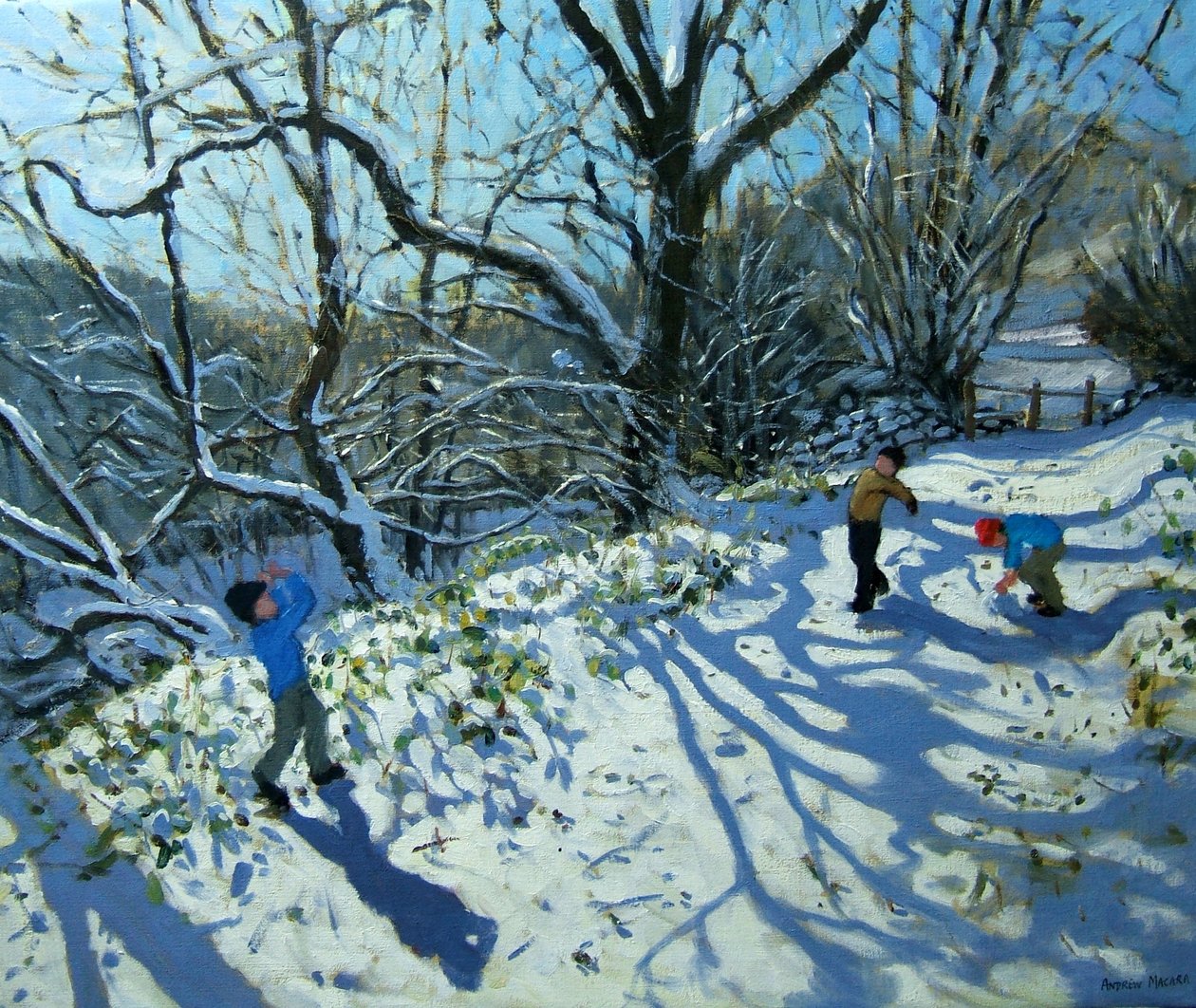 Walka na śnieżki, Derbyshire (olej na płótnie) autorstwa Andrew Macara