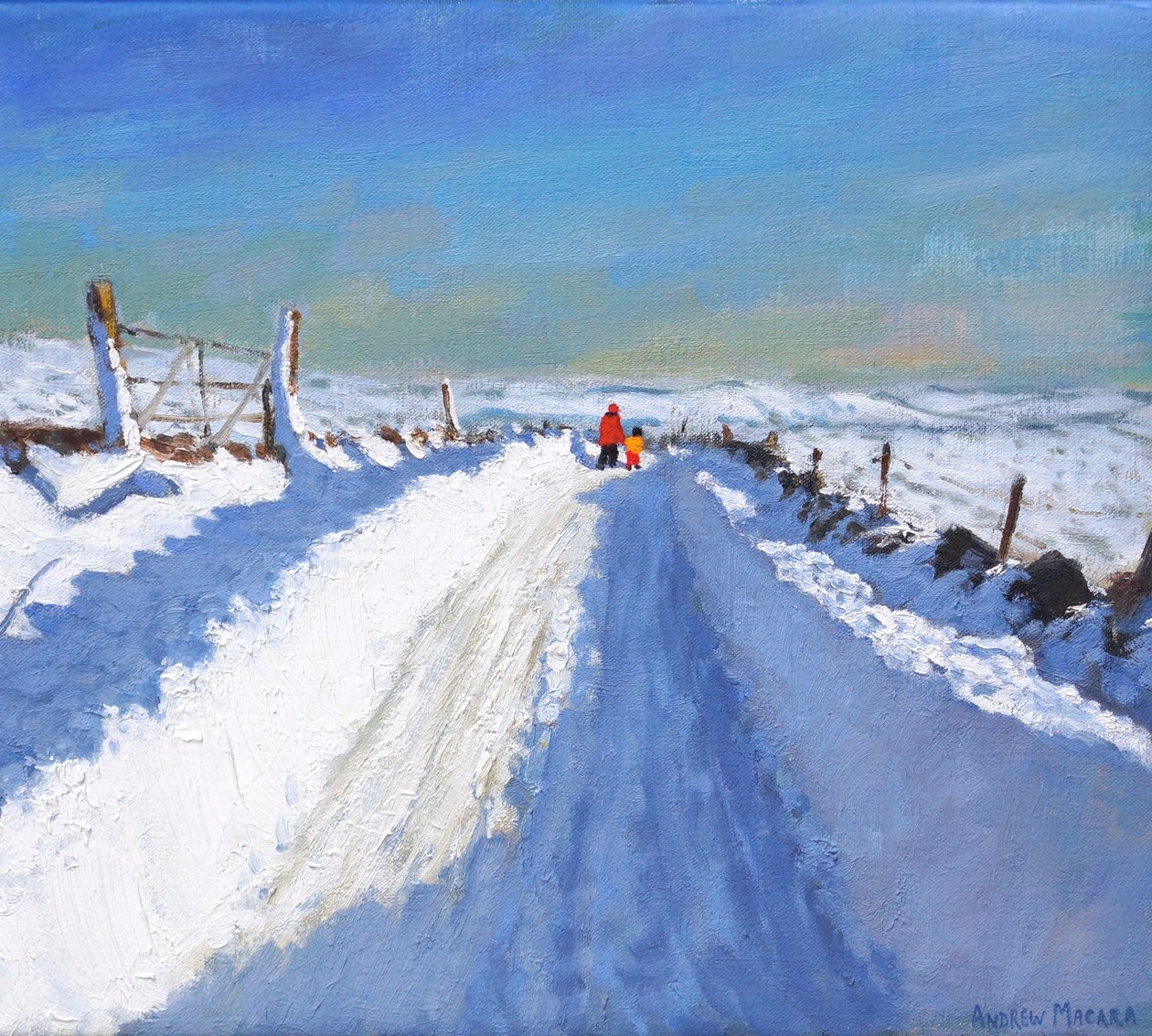 Ośnieżona droga, Derbyshire Peak District, 2019, (olej na płótnie) autorstwa Andrew Macara