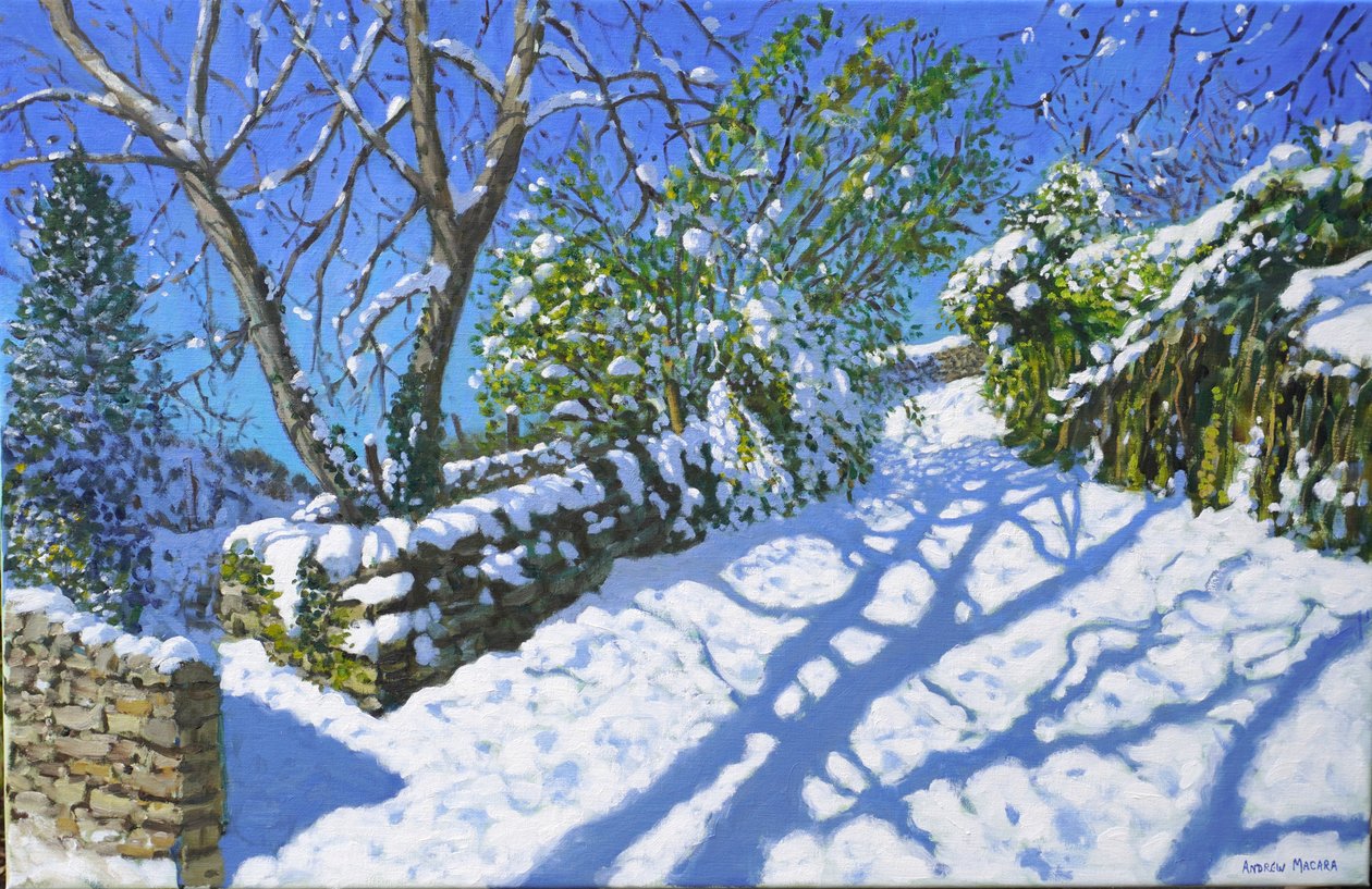 Wiosenny śnieg, Wirksworth, Derbyshire, 2023 (olej na płótnie) autorstwa Andrew Macara