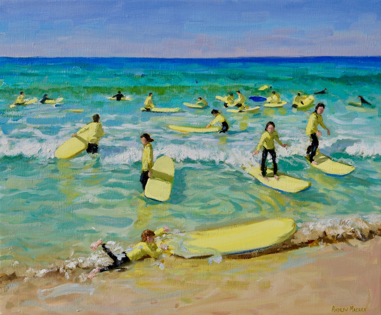 Letnie surfing, St Ives. 25x30",2019 (olej na płótnie) autorstwa Andrew Macara