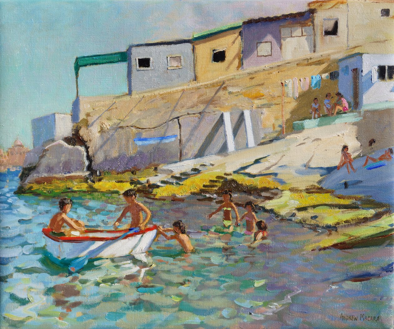 Łódź wiosłowa,Valletta,Malta,2015,(Olej na płótnie) autorstwa Andrew Macara