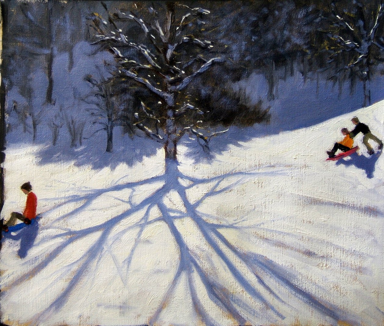 Drzewo i dwa saneczkarze autorstwa Andrew Macara