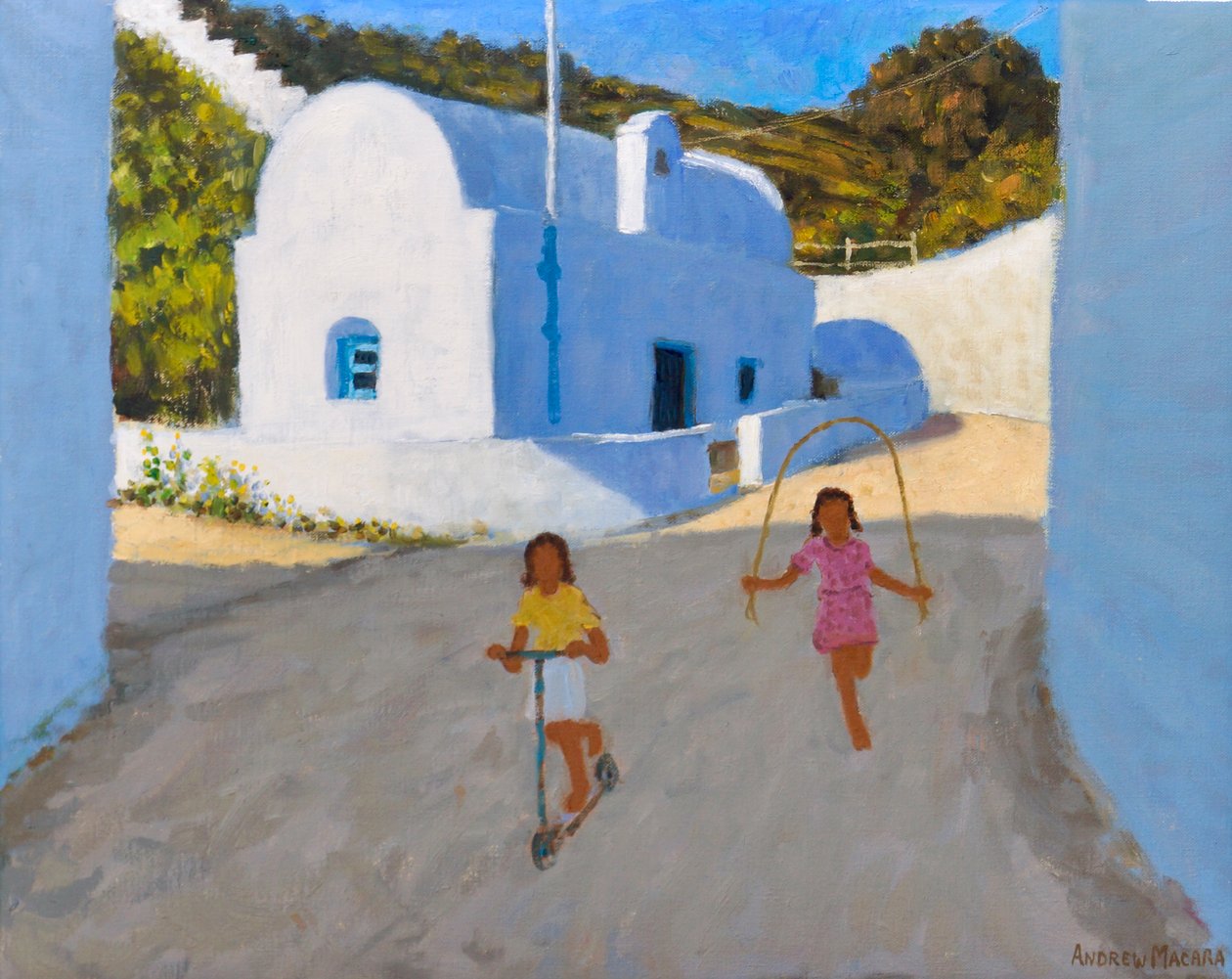 Dwie dziewczyny, Klima, Milos, 2022 (olej na płótnie) autorstwa Andrew Macara