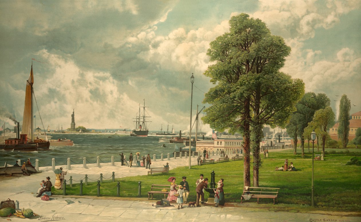 Castle Garden, Nowy Jork, wyd. 1887 (litografia kolorowa) autorstwa Andrew Melrose